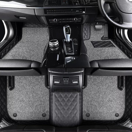 Custom Car Floor Mats Diamond Pattern5*7CM Full Coverage Dual Layer Coil - LMY -  7-Seats-Grey-Black-Black