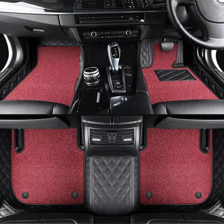 Custom Car Floor Mats Diamond Pattern5*7CM Full Coverage Dual Layer Coil - LMY -  7-Seats-Red-Black