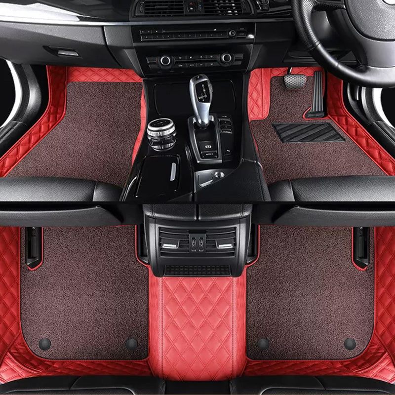 Custom Car Floor Mats Diamond Pattern5*7CM Full Coverage Dual Layer Coil - LMY -  7-Seats-Coffee-Red
