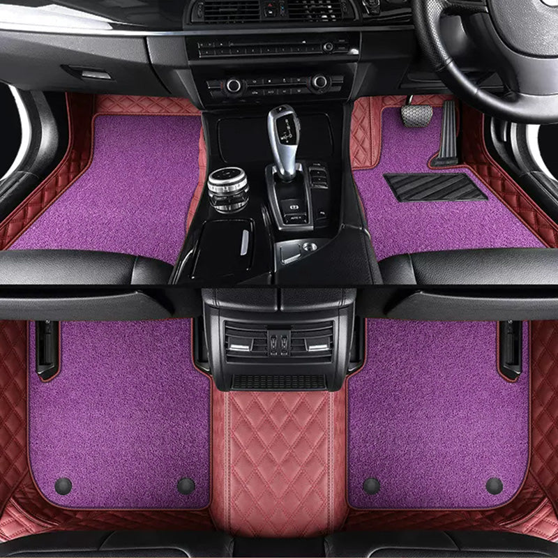 Custom Car Floor Mats Diamond Pattern5*7CM Full Coverage Dual Layer Coil - LMY -  7-Seats-Purple-Burgundy