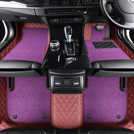 Custom Car Floor Mats Diamond Pattern5*7CM Full Coverage Dual Layer Coil - LMY -  7-Seats-Purple-Burgundy