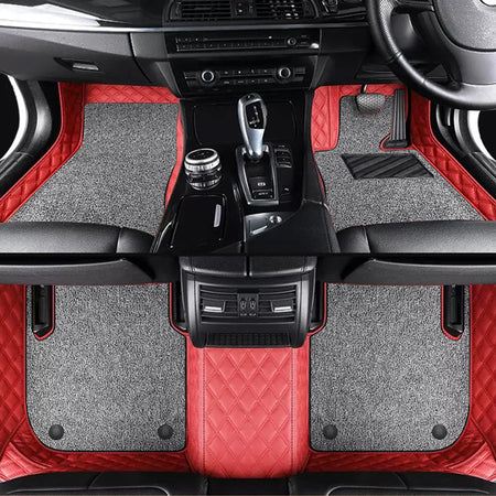 Custom Car Floor Mats Diamond Pattern5*7CM Full Coverage Dual Layer Coil - LMY -  7-Seats-Grey-Black-Red