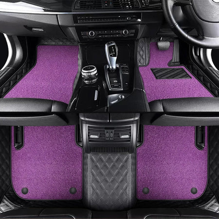 Custom Car Floor Mats Diamond Pattern5*7CM Full Coverage Dual Layer Coil - LMY -  7-Seats-Purple-Black