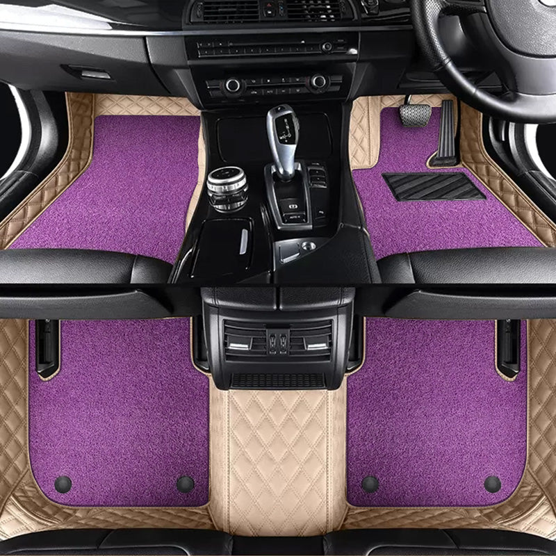 Custom Car Floor Mats Diamond Pattern5*7CM Full Coverage Dual Layer Coil - LMY -  7-Seats-Purple-Beige