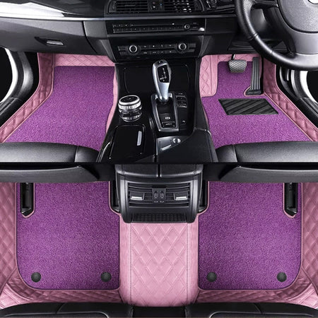 Custom Car Floor Mats Diamond Pattern5*7CM Full Coverage Dual Layer Coil - LMY -  7-Seats-Purple-Pink