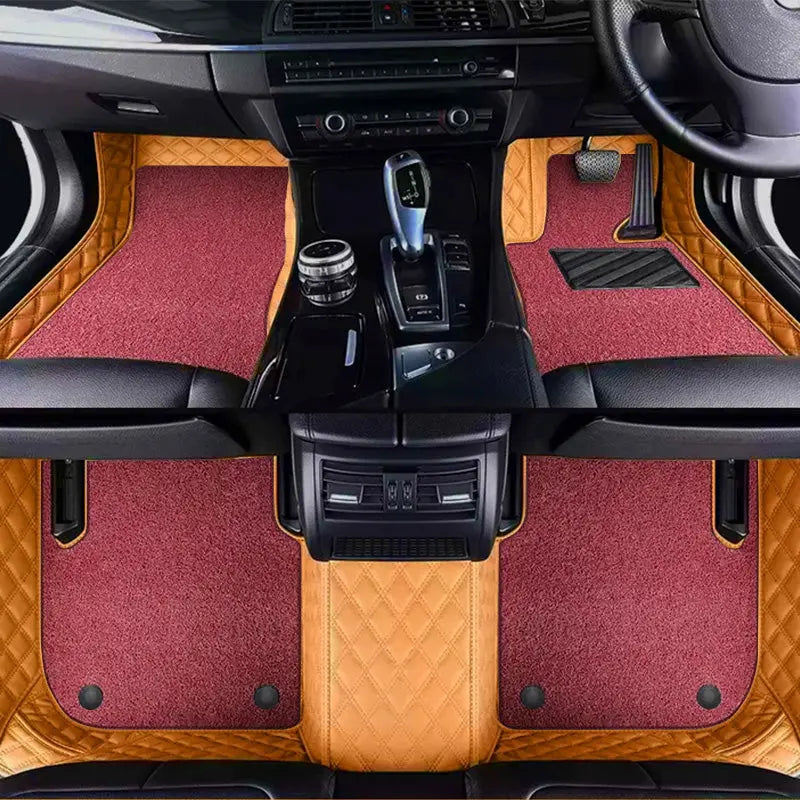 Custom Car Floor Mats Diamond Pattern5*7CM Full Coverage Dual Layer Coil - LMY -  7-Seats-Red-Orange