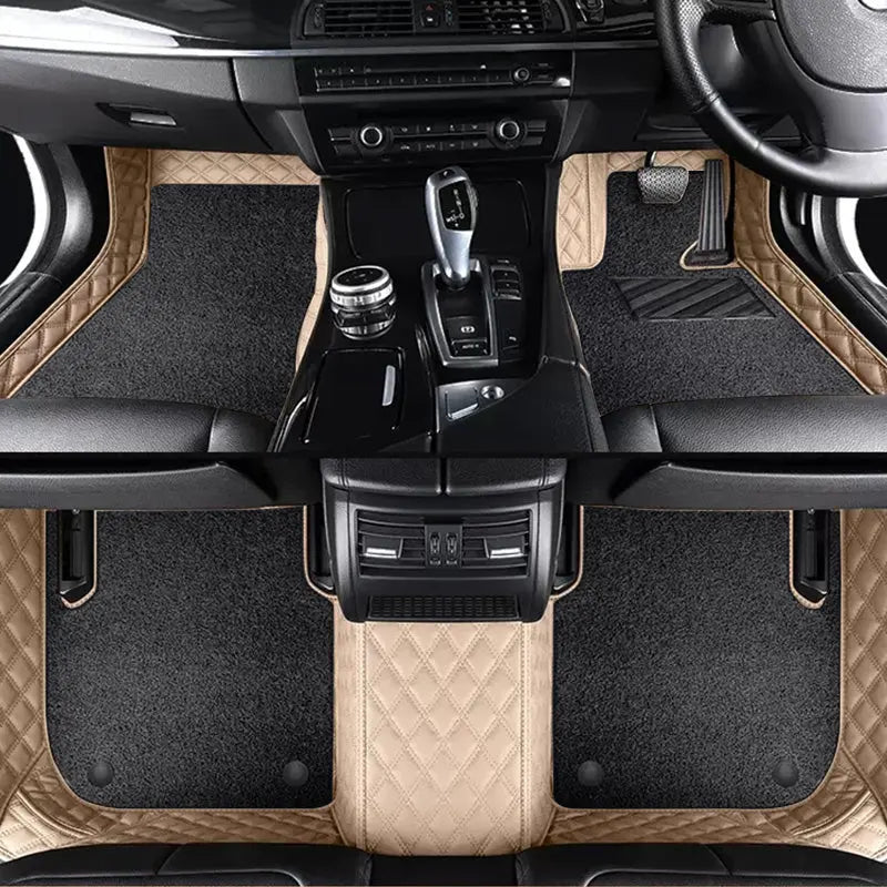 Custom Car Floor Mats Diamond Pattern5*7CM Full Coverage Dual Layer Coil - LMY -  7-Seats-Black-Beige