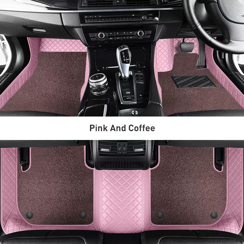 Custom Car Floor Mats Diamond Pattern3*3CM Full Coverage Dual Layer Coil - LMY -  7-Seats-Coffee-Pink