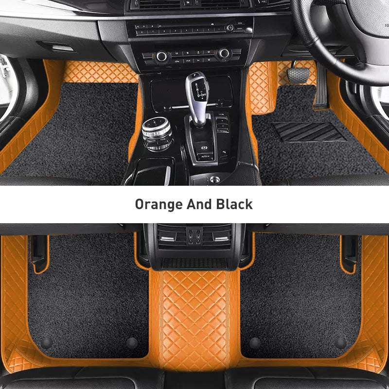 Custom Car Floor Mats Diamond Pattern3*3CM Full Coverage Dual Layer Coil - LMY -  7-Seats-Black-Orange