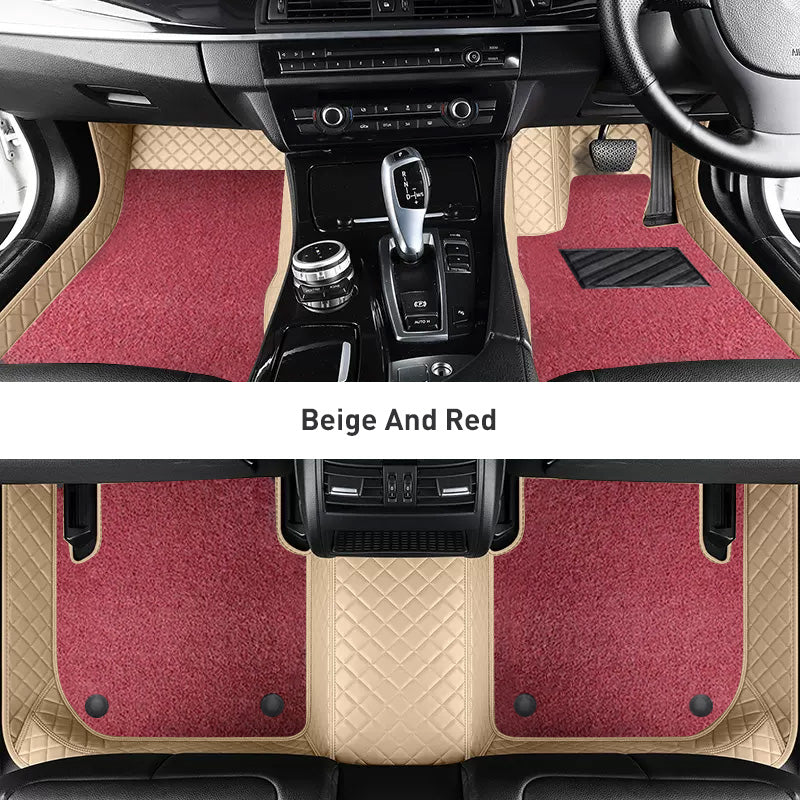 Custom Car Floor Mats Diamond Pattern3*3CM Full Coverage Dual Layer Coil - LMY -  7-Seats-Red-Beige