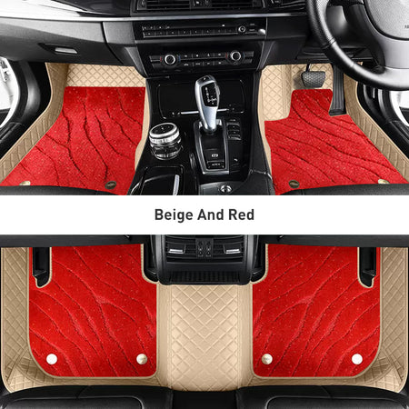 Custom Car Floor Mats Diamond Pattern3*3CM Full Coverage Dual Layer Galaxy - LMY -  7-Seats-Red-Beige