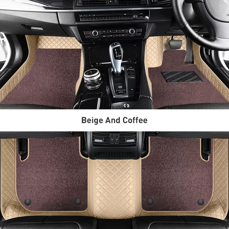 Custom Car Floor Mats Diamond Pattern3*3CM Full Coverage Dual Layer Coil - LMY -  7-Seats-Coffee-Beige