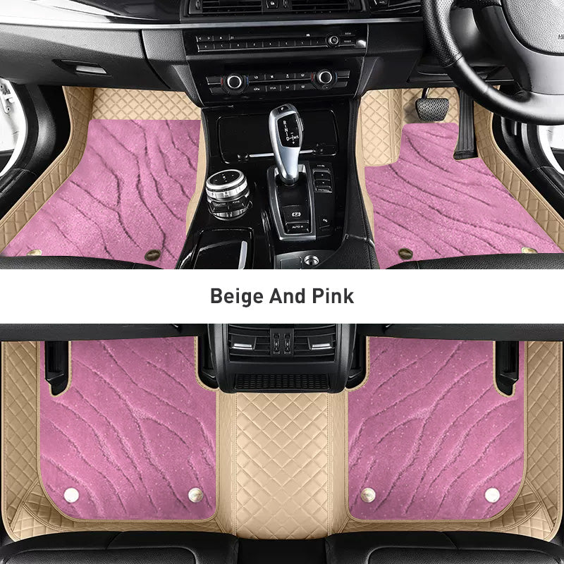 Custom Car Floor Mats Diamond Pattern3*3CM Full Coverage Dual Layer Galaxy - LMY -  7-Seats-Pink-Beige