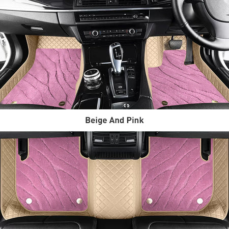 Custom Car Floor Mats Diamond Pattern3*3CM Full Coverage Dual Layer Galaxy - LMY -  7-Seats-Pink-Beige