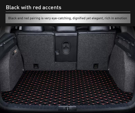 Custom Car Boot Liner Protector Diamond Pattern5*7CM Full Coverage - LMY - 7-Seats-Black-Red