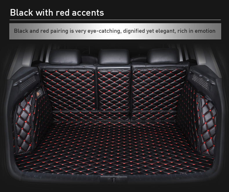 Custom Car Boot Liner Protector Diamond Pattern5*7CM Full Coverage - LMY - 7-Seats-Black-Red-Full-Cover