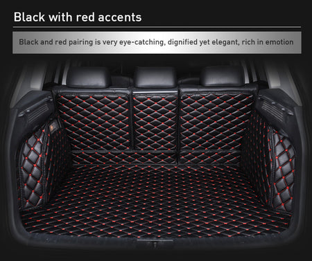 Custom Car Boot Liner Protector Diamond Pattern5*7CM Full Coverage - LMY - 7-Seats-Black-Red-Full-Cover