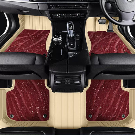 Custom Car Floor Mats Horizontal Stripe Full Coverage Dual Layer Galaxy - LMY -  7-Seats-Burgundy-Beige