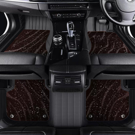 Custom Car Floor Mats Horizontal Stripe Full Coverage Dual Layer Galaxy - LMY -  7-Seats-Brown-Black