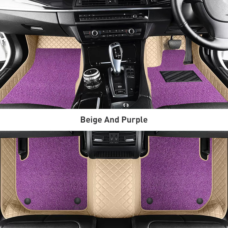 Custom Car Floor Mats Diamond Pattern3*3CM Full Coverage Dual Layer Coil - LMY -  7-Seats-Purple-Beige