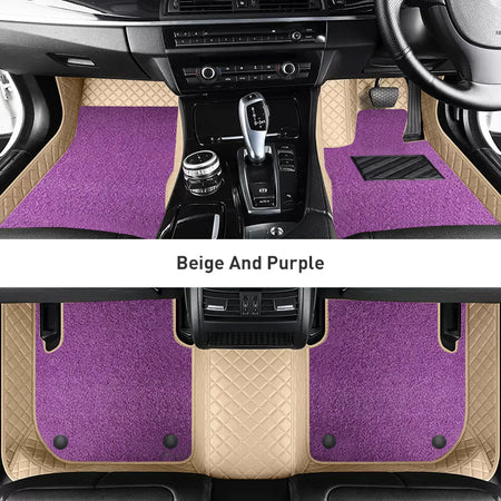 Custom Car Floor Mats Diamond Pattern3*3CM Full Coverage Dual Layer Coil - LMY -  7-Seats-Purple-Beige