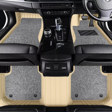 Custom Car Floor Mats Horizontal Stripe Full Coverage Dual Layer Coil - LMY -  7-Seats-Grey-Black-Beige