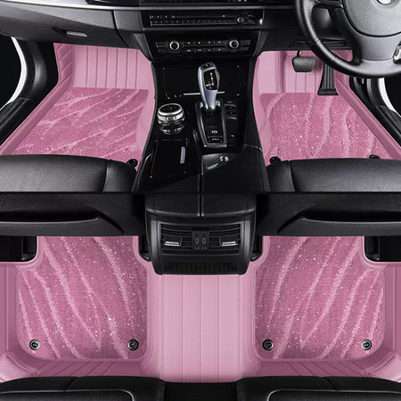 Custom Car Floor Mats Horizontal Stripe Full Coverage Dual Layer Galaxy - LMY -  7-Seats-Pink-Pink