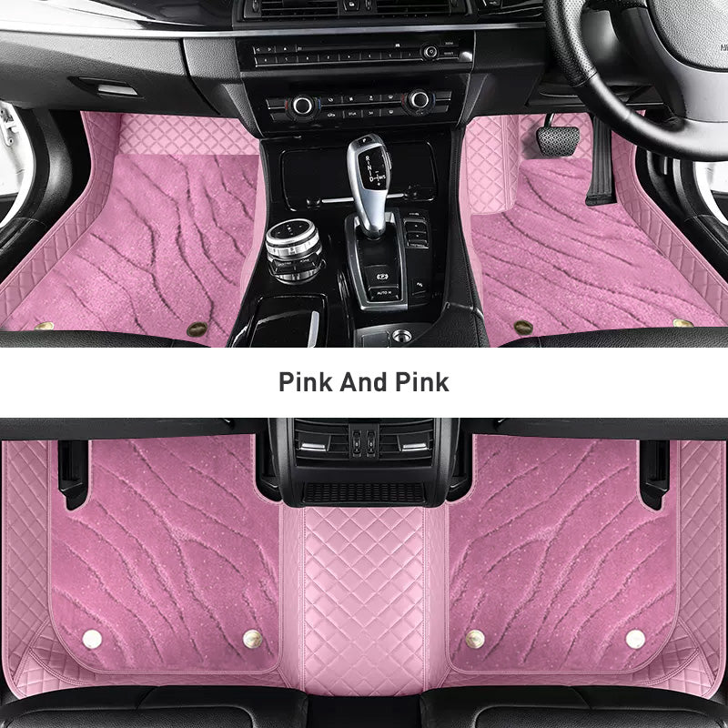 Custom Car Floor Mats Diamond Pattern3*3CM Full Coverage Dual Layer Galaxy - LMY -  7-Seats-Pink-Pink