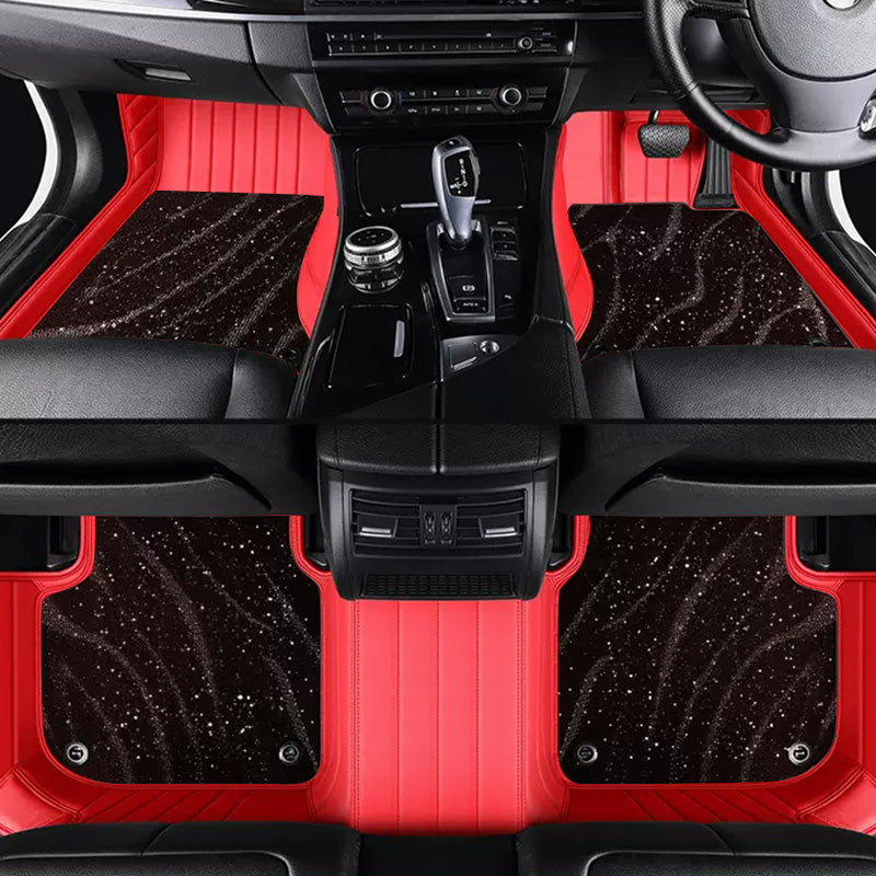 Custom Car Floor Mats Horizontal Stripe Full Coverage Dual Layer Galaxy - LMY -  7-Seats-Brown-Red