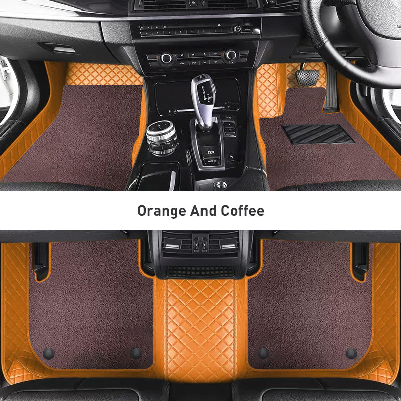 Custom Car Floor Mats Diamond Pattern3*3CM Full Coverage Dual Layer Coil - LMY -  7-Seats-Coffee-Orange