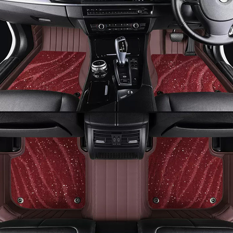 Custom Car Floor Mats Horizontal Stripe Full Coverage Dual Layer Galaxy - LMY -  7-Seats-Burgundy-Coffee