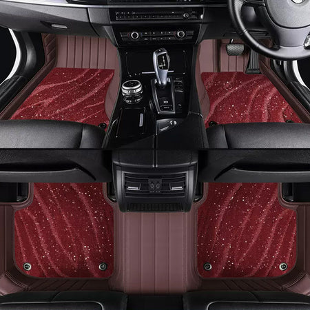 Custom Car Floor Mats Horizontal Stripe Full Coverage Dual Layer Galaxy - LMY -  7-Seats-Burgundy-Coffee