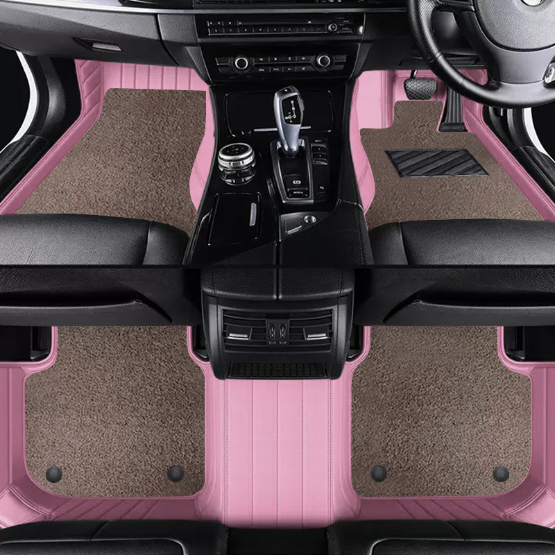 Custom Car Floor Mats Horizontal Stripe Full Coverage Dual Layer Coil - LMY -  7-Seats-Mocha-Pink