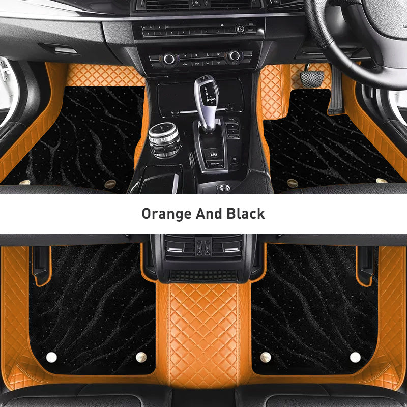 Custom Car Floor Mats Diamond Pattern3*3CM Full Coverage Dual Layer Galaxy - LMY -  7-Seats-Black-Orange