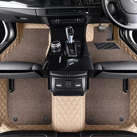 Custom Car Floor Mats Diamond Pattern5*7CM Full Coverage Dual Layer Coil - LMY -  7-Seats-Mocha-Beige