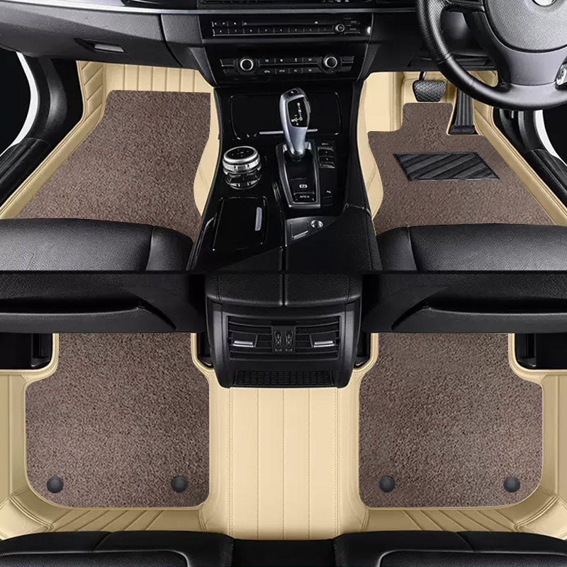 Custom Car Floor Mats Horizontal Stripe Full Coverage Dual Layer Coil - LMY -  7-Seats-Mocha-Beige