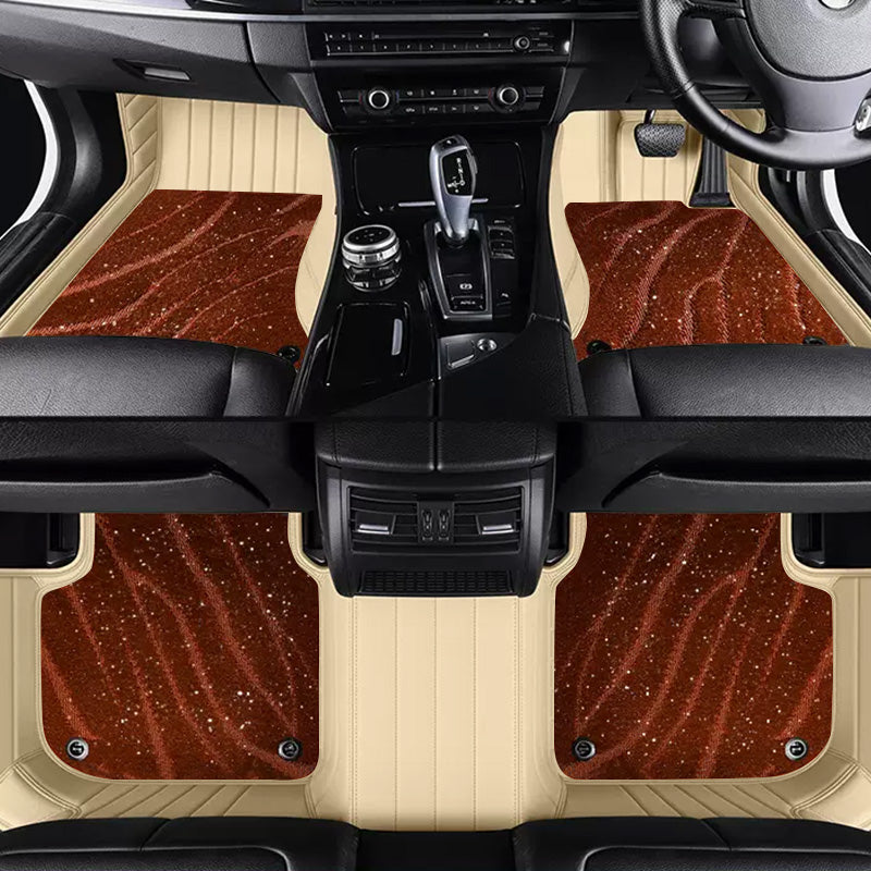 Custom Car Floor Mats Horizontal Stripe Full Coverage Dual Layer Galaxy - LMY -  5-Seats-Brown-Beige