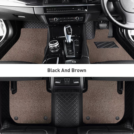 Custom Car Floor Mats Diamond Pattern3*3CM Full Coverage Dual Layer Coil - LMY -  7-Seats-Mocha-Black