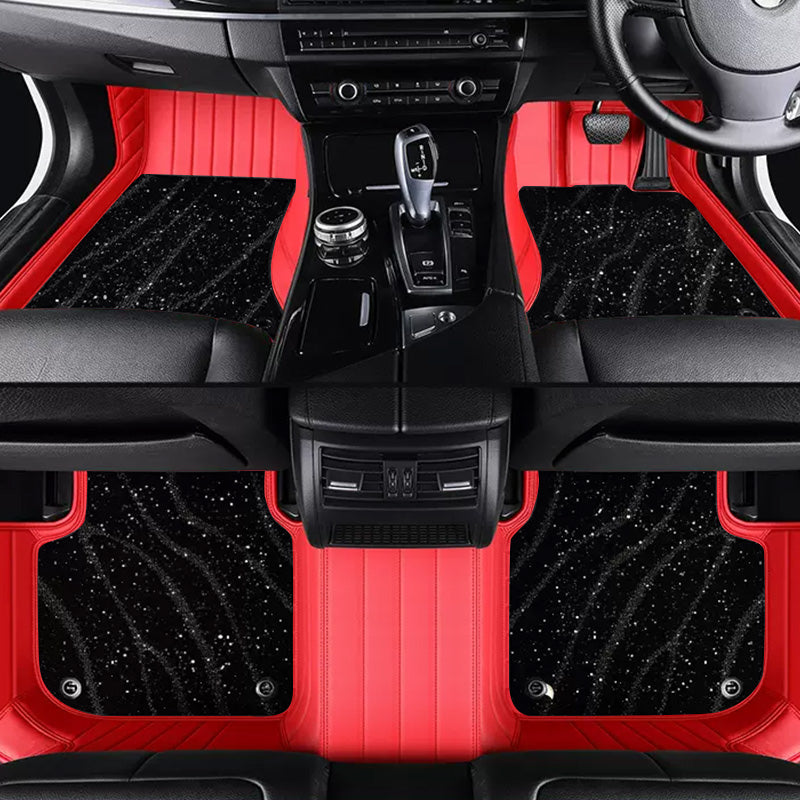 Custom Car Floor Mats Horizontal Stripe Full Coverage Dual Layer Galaxy - LMY -  7-Seats-Black-Red
