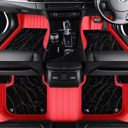 Custom Car Floor Mats Horizontal Stripe Full Coverage Dual Layer Galaxy - LMY -  7-Seats-Black-Red
