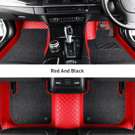 Custom Car Floor Mats Diamond Pattern3*3CM Full Coverage Dual Layer Coil - LMY -  7-Seats-Black-Red