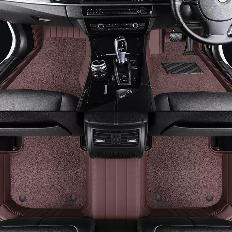 Custom Car Floor Mats Horizontal Stripe Full Coverage Dual Layer Coil - LMY -  7-Seats-Dark-Brown-Coffee