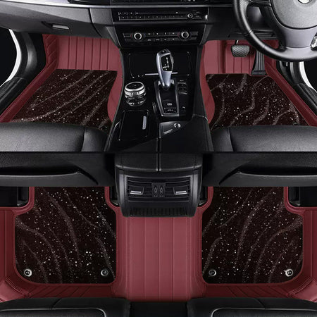 Custom Car Floor Mats Horizontal Stripe Full Coverage Dual Layer Galaxy - LMY -  7-Seats-Brown-Burgundy