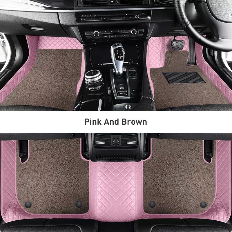 Custom Car Floor Mats Diamond Pattern3*3CM Full Coverage Dual Layer Coil - LMY -  7-Seats-Mocha-Pink