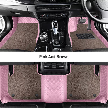 Custom Car Floor Mats Diamond Pattern3*3CM Full Coverage Dual Layer Coil - LMY -  7-Seats-Mocha-Pink