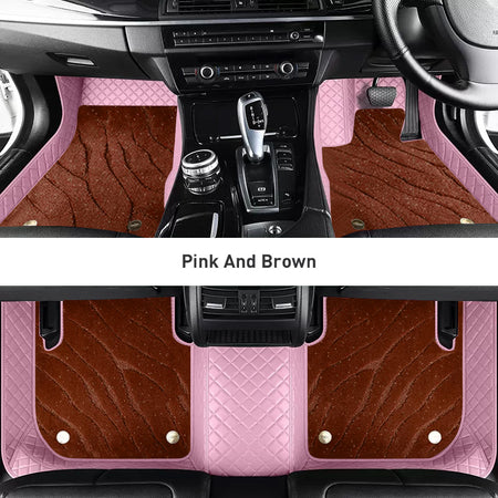 Custom Car Floor Mats Diamond Pattern3*3CM Full Coverage Dual Layer Galaxy - LMY -  7-Seats-Brown-Pink