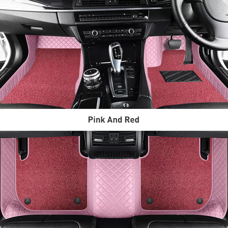 Custom Car Floor Mats Diamond Pattern3*3CM Full Coverage Dual Layer Coil - LMY -  7-Seats-Red-Pink