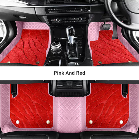Custom Car Floor Mats Diamond Pattern3*3CM Full Coverage Dual Layer Galaxy - LMY -  7-Seats-Red-Pink