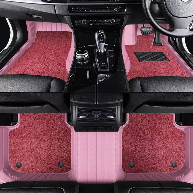 Custom Car Floor Mats Horizontal Stripe Full Coverage Dual Layer Coil - LMY -  7-Seats-Red-Pink