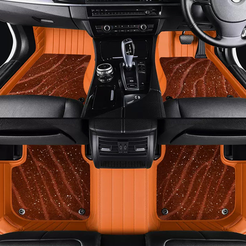Custom Car Floor Mats Horizontal Stripe Full Coverage Dual Layer Galaxy - LMY -  5-Seats-Brown-Orange